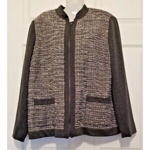 Alfred Dunner Women's Jacket Metallic Gray Tweed Full Zip Long Sleeve Size 16